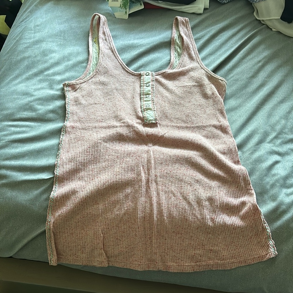 Free People Embroidered Lace-back Henley Tank